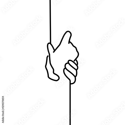 Icon showing two hands holding each other, human connection. Support, care, empathy, connection, helping hands, kindness, emotional support, unity. social care campaigns, mental health awareness, an

