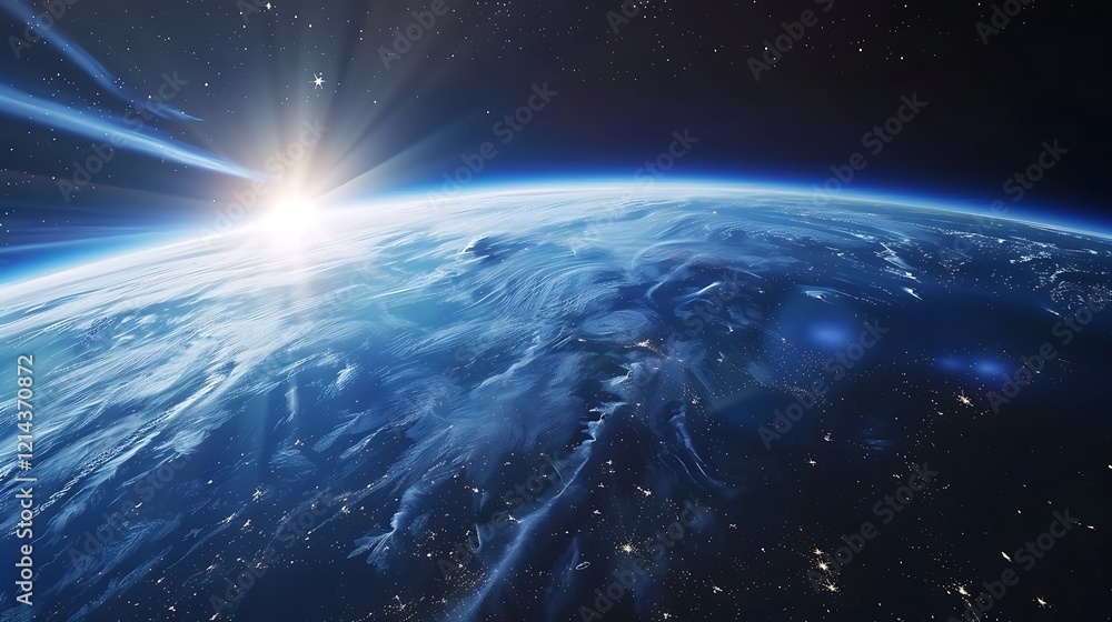 Fototapeta premium A luminous aurora borealis seen from orbit, dancing across Earth atmosphere