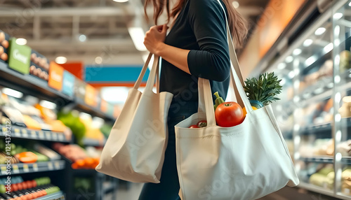 Woman Shopping for Fresh Produce at Grocery Store photo