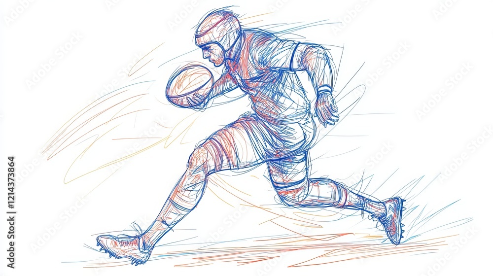 A continuous line art drawing of a professional rugby player sprinting with a ball, highlighting the energy and movement of the sport A continuous line art drawing of a professional rugby player sprinting with a ball, highlighting the energy and movement of the sport