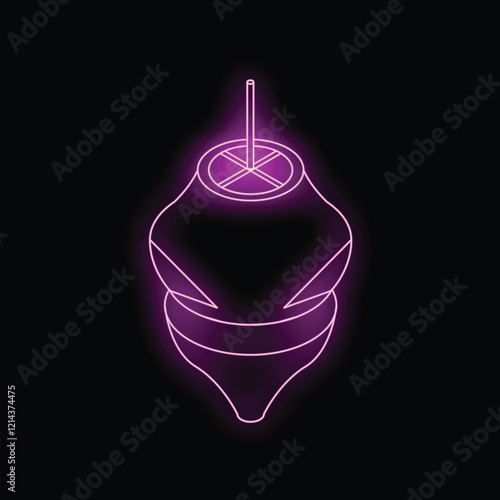 Neon purple traditional mate gourd with bombilla shining in the dark background