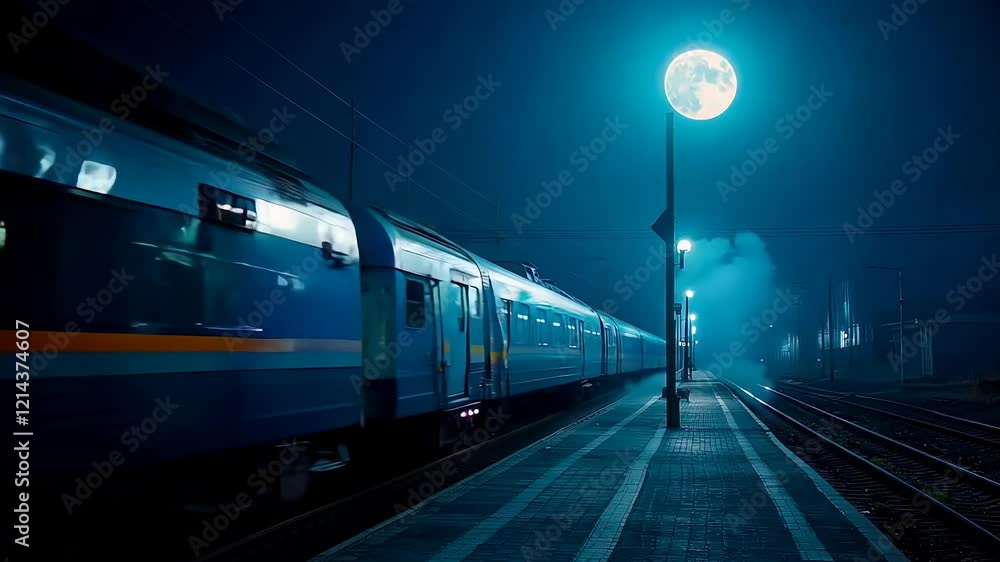 Under the soft glow of the moonlight, a sleek night train rests at an empty platform, surrounded by stillness. The serene ambiance amplifies the mystery of evening travel. Under the soft glow of the moonlight, a sleek night train rests at an empty platform, surrounded by stillness. The serene ambiance amplifies the mystery of evening travel.