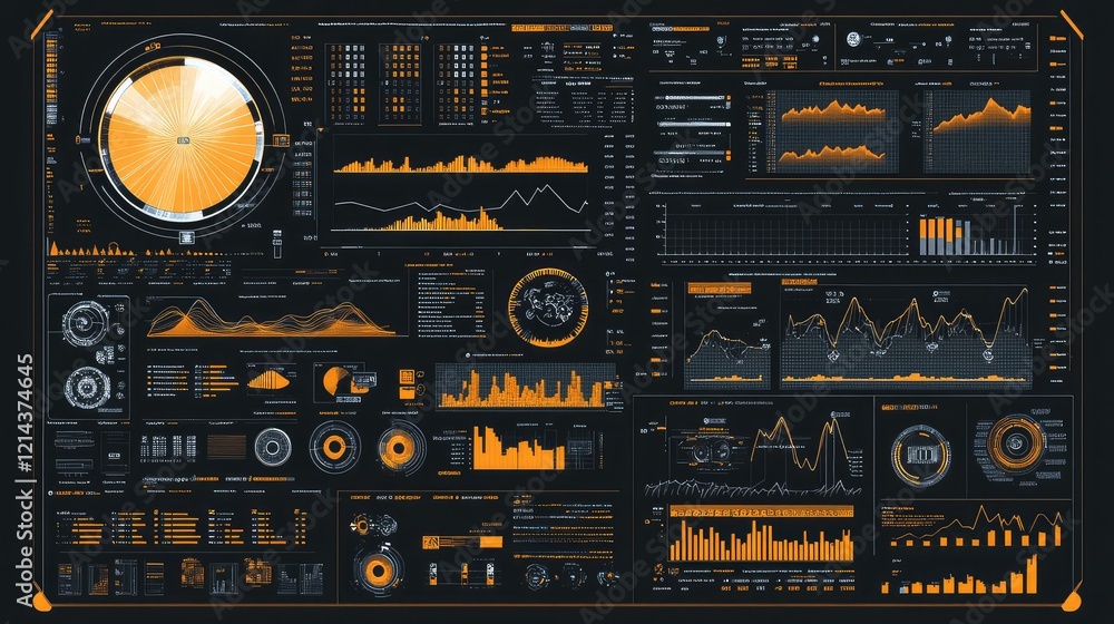 Abstract futuristic financial charts and graphs glowing brightly on a dark gradient background. Abstract futuristic financial charts and graphs glowing brightly on a dark gradient background.
