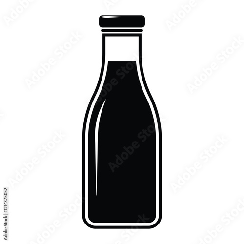 Milk bottle vector icon. Glass container for dairy or beverages. Black silhouette isolated on white background.