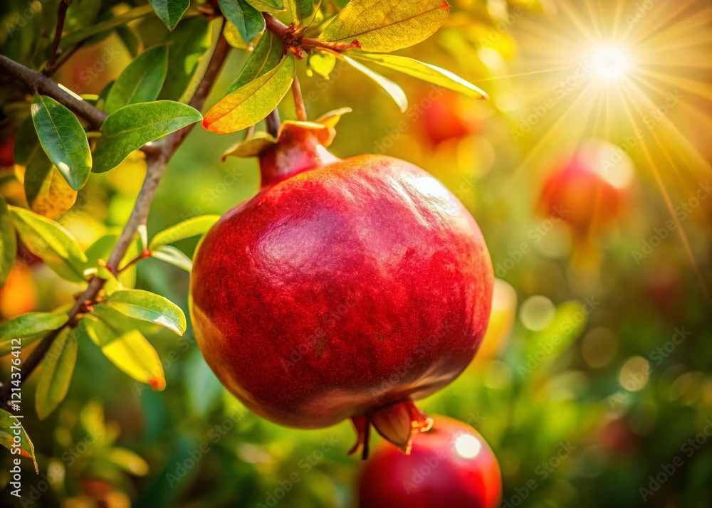 Juicy Ripe Pomegranate Fruit Hanging on Branch - Autumn Harvest Juicy Ripe Pomegranate Fruit Hanging on Branch - Autumn Harvest
