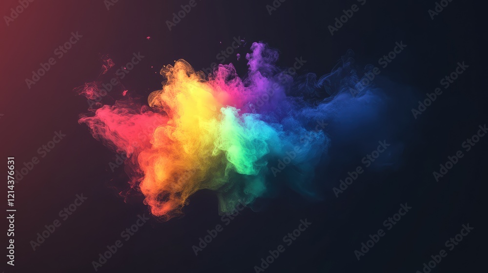 A vibrant rainbow paint splash frozen in motion against a dark gradient background. A vibrant rainbow paint splash frozen in motion against a dark gradient background.