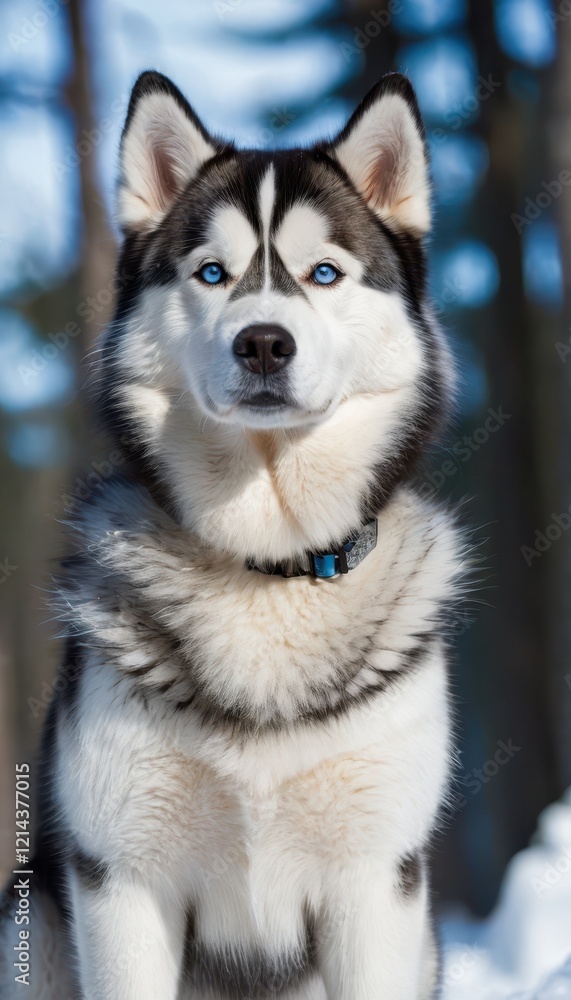 A majestic Siberian Husky in its natural snowy habitat, showcasing its iconic blue eyes and thick fur coat A majestic Siberian Husky in its natural snowy habitat, showcasing its iconic blue eyes and thick fur coat
