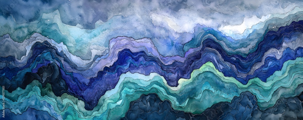 Obraz premium Abstract Blue Green Watercolor Landscape Painting Texture