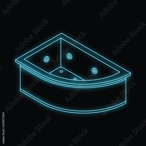 Neon outline of a jacuzzi tub glowing blue on a black background