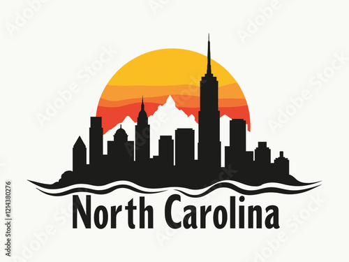 Wallpaper Mural Charlotte North Carolina Skyline with Blue Ridge Mountains and Beach Waves Vector Illustration Torontodigital.ca