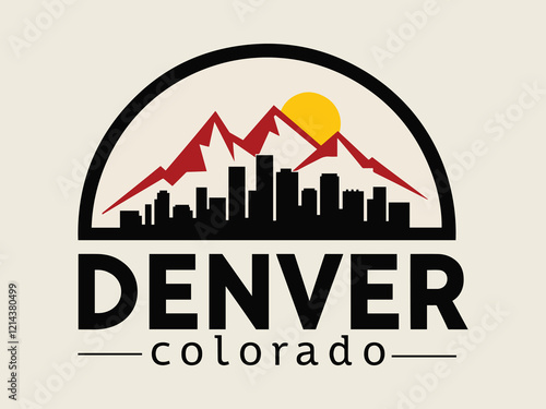 Denver Colorado Skyline with Rocky Mountains and Ski Slopes Vector Illustration