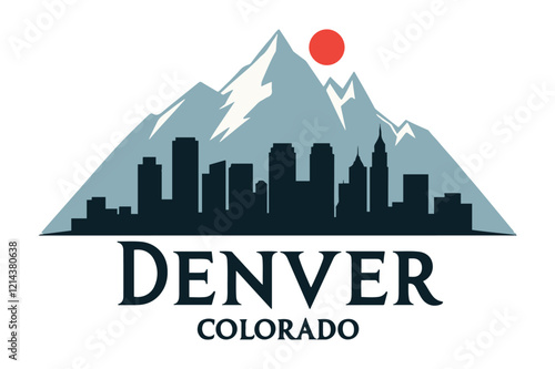 Denver Colorado Skyline with Rocky Mountains Vector Illustration