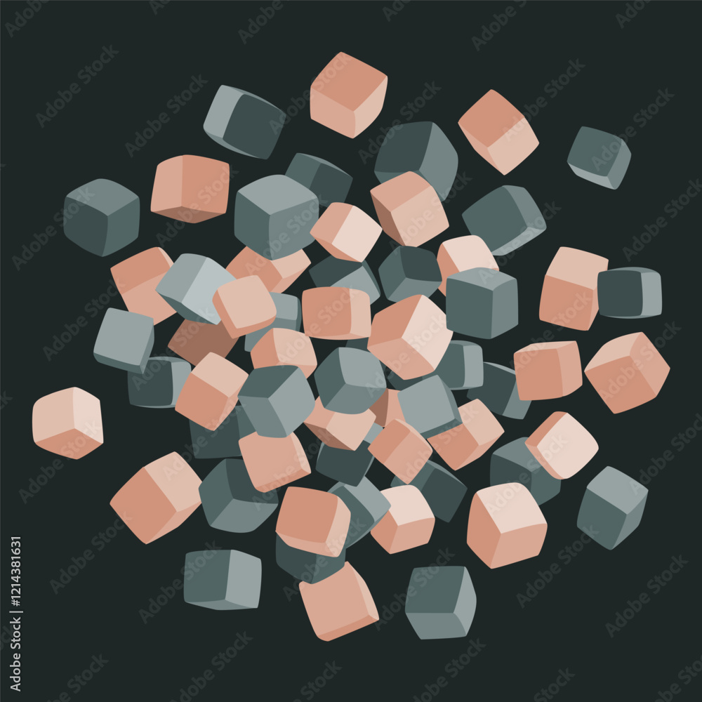 Foam cubes pit radial circle shape abstract background. Funny soft covered blocks of kids playing. Vector illustration.