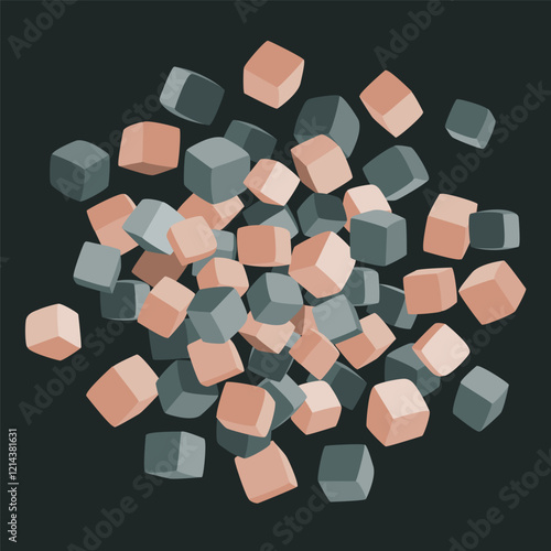 Foam cubes pit radial circle shape abstract background. Funny soft covered blocks of kids playing. Vector illustration.