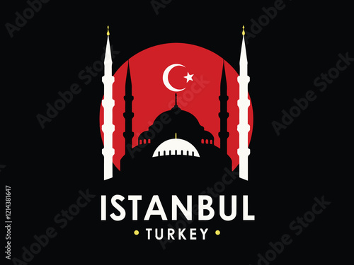 Istanbul Turkey Skyline with Blue Mosque and Crescent Moon