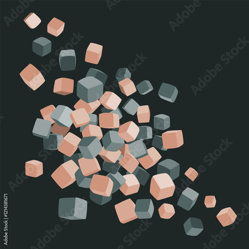 Scattered foam cubes abstract background. Funny soft covered blocks of kids playing. Vector illustration.