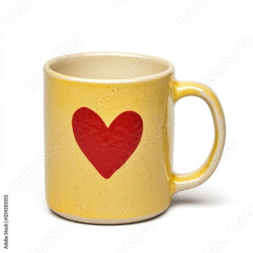 Yellow Ceramic Mug with Red Heart Design Romantic Kitchenware Love Theme Valentines Day Gift