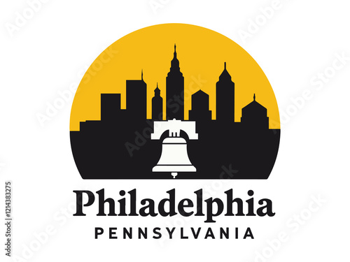Philadelphia Pennsylvania Skyline with Liberty Bell and Cobblestones