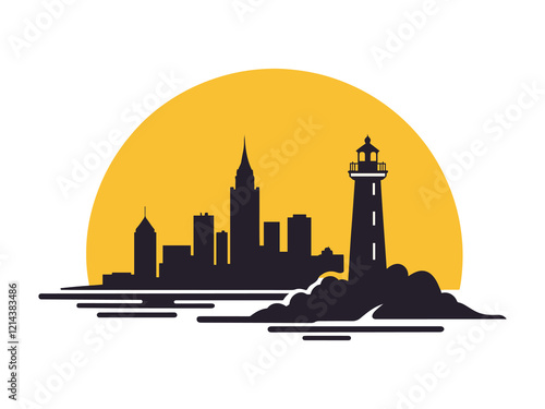 Portland Maine Skyline with Portland Head Lighthouse