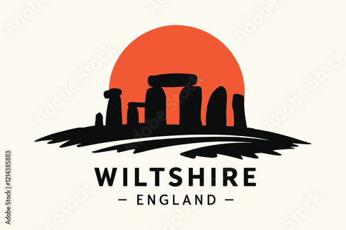 Wiltshire England Landscape with Stonehenge Silhouette