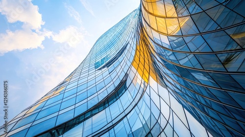 Fototapeta Naklejka Na Ścianę i Meble -  Futuristic skyscraper with a twisting design, reflective glass exterior, and organic, flowing shapes that redefine modern city skylines