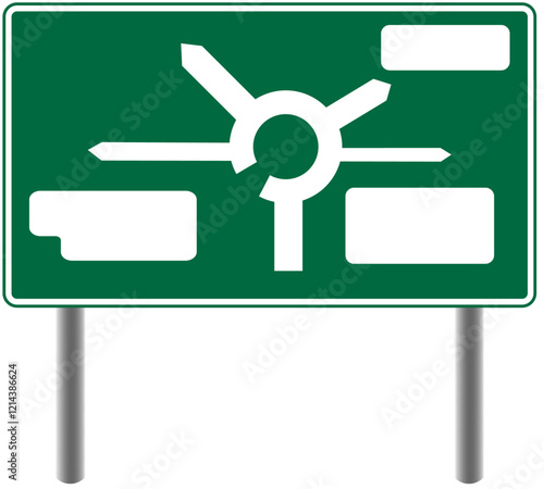 UK green road sign with a roundabout and space for your text, Choice or direction concept