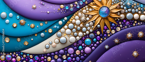 Wallpaper Mural Artistic abstract design featuring golden sun and colorful orbs digital artwork vibrant colors modern aesthetic Torontodigital.ca