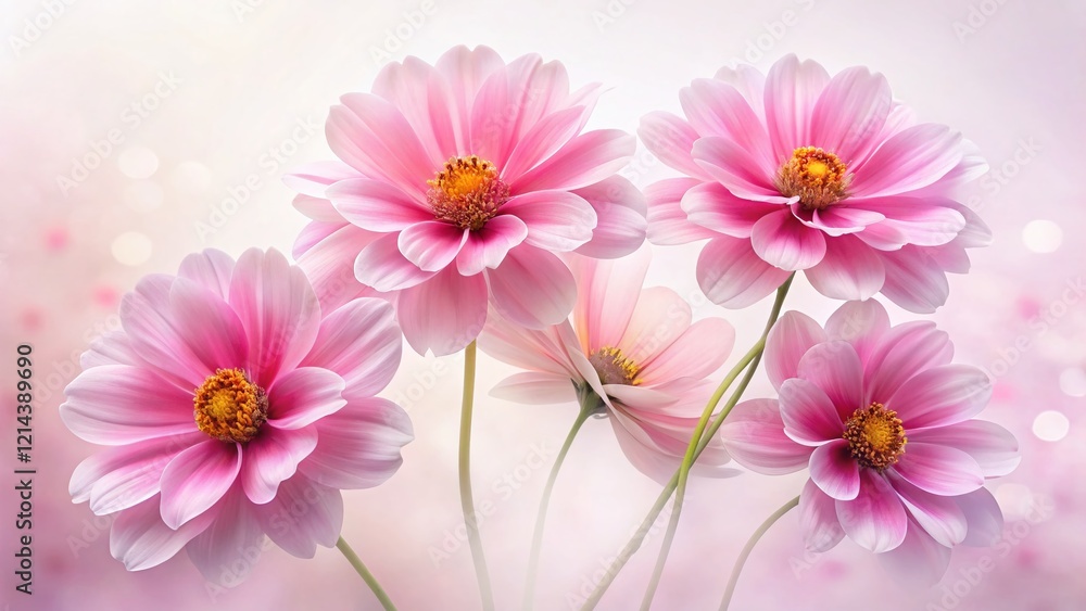 Fototapeta premium Long Exposure Photography of Five Pink Flowers on White Background