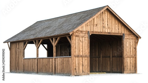 A functional farm storage building with a wooden exterior photo