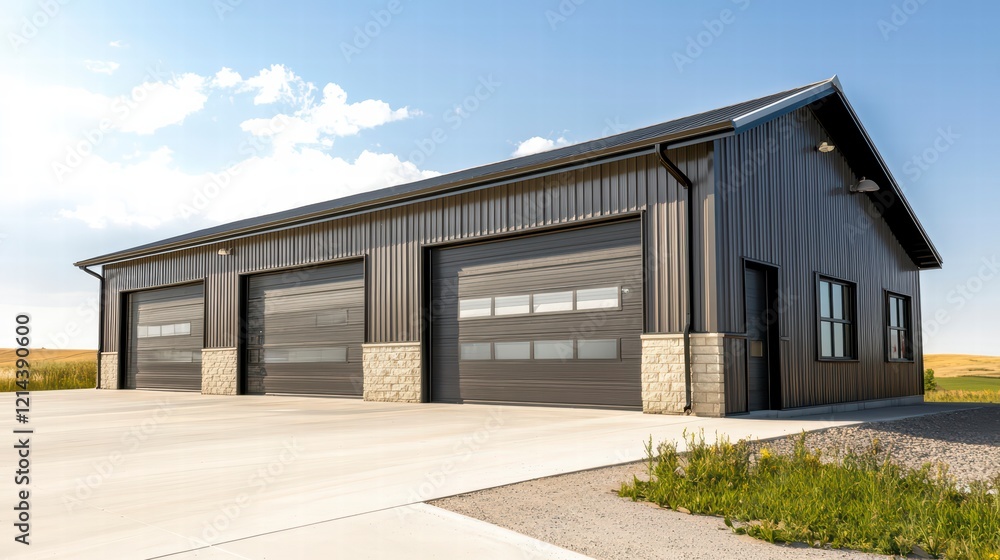 A large-scale modern barn with a minimalist design A large-scale modern barn with a minimalist design