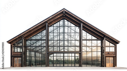 Modern Glass Greenhouse: An architectural marvel - a sleek, contemporary greenhouse with a minimalist design, showcasing a beautiful blend of wood and glass. photo