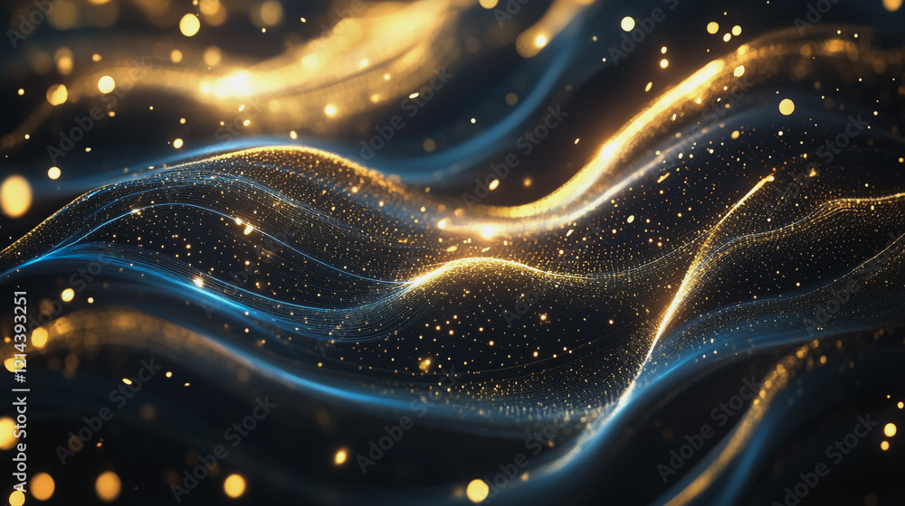 Fototapeta premium Abstract digital background electromagnetic wave background Innovation digital wave, information technology background and green luxury background with golden line decoration and curve light effect