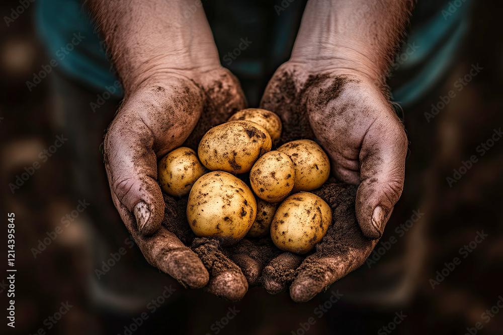 freshly picked soil potatoes in the hands of a farmer. Agriculture, organic gardening, planting or ecology concept, freshly picked soil potatoes in the hands of a farmer. Agriculture, organic gardening, planting or ecology concept,