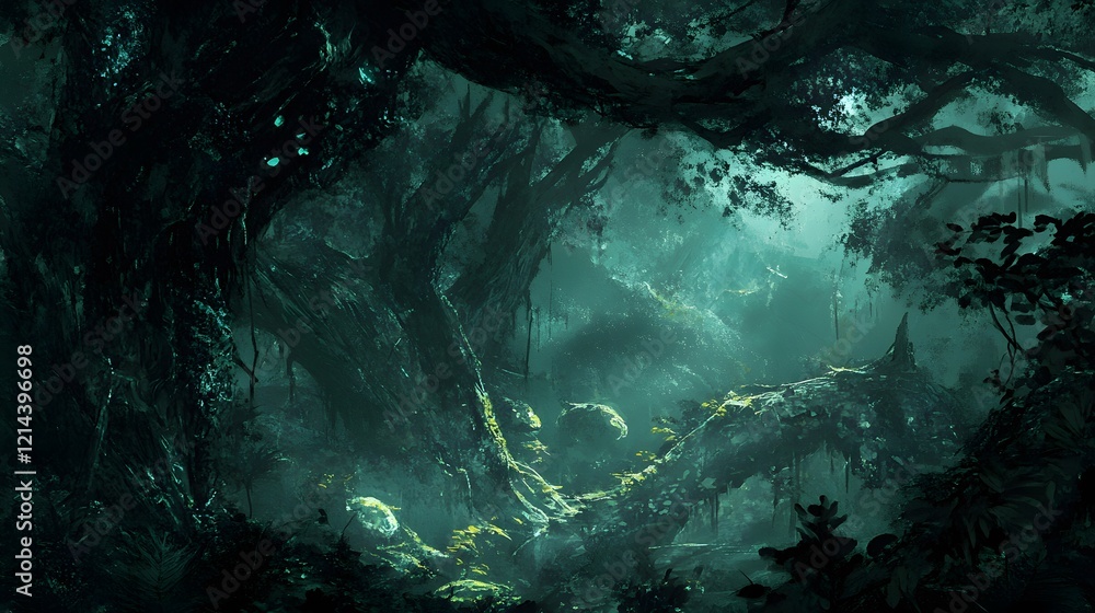 Obraz premium Enchanting Dark Forest Mystical Jungle Deep Woods Fantasy Nature