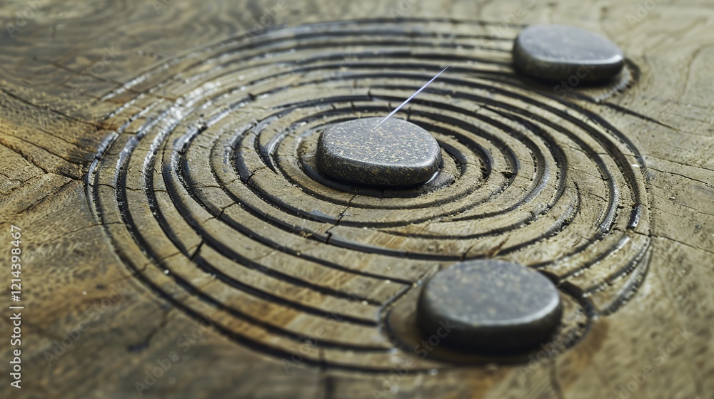 Obraz premium Close-up of two magnetic stones attracting each other on a smooth wooden surface, symbolizing connection and attraction, in a minimalist and natural style.
