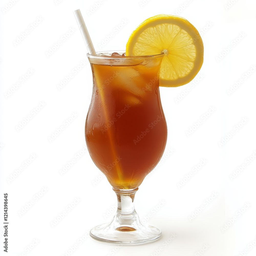 Long Island Iced Tea Cocktail Isolated on White Background, Featuring a Refreshing Blend of Spirits and a Vibrant, Refreshing Appearance. Long Island Iced Tea Cocktail Isolated on White Background, Featuring a Refreshing Blend of Spirits and a Vibrant, Refreshing Appearance.