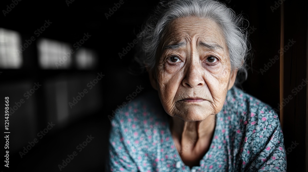 An elderly woman with a deeply sad expression gazes thoughtfully in a dimly lit room, conveying a sense of nostalgia and reflection in her weary face. An elderly woman with a deeply sad expression gazes thoughtfully in a dimly lit room, conveying a sense of nostalgia and reflection in her weary face.