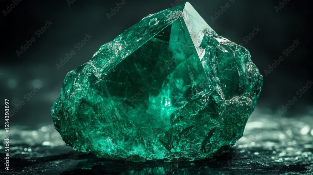 Obraz premium Luminous Emerald Gemstone on Dark Background