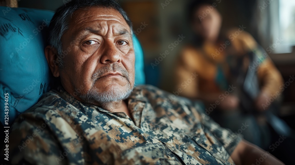 A mature man with an intense expression sits in his living space, showcasing a moment of deep thought and contemplation in a warm, inviting environment. A mature man with an intense expression sits in his living space, showcasing a moment of deep thought and contemplation in a warm, inviting environment.