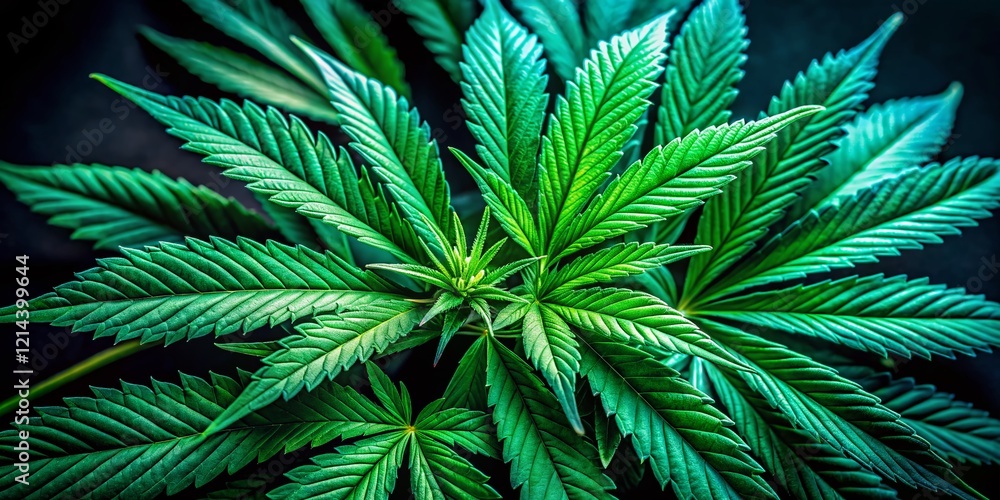 Lush Green Cannabis Leaves: Close-Up Macro Studio Shot Lush Green Cannabis Leaves: Close-Up Macro Studio Shot