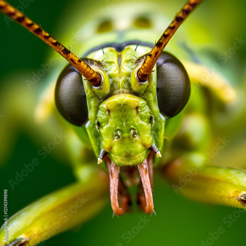 A close up of a cricket's face. photo