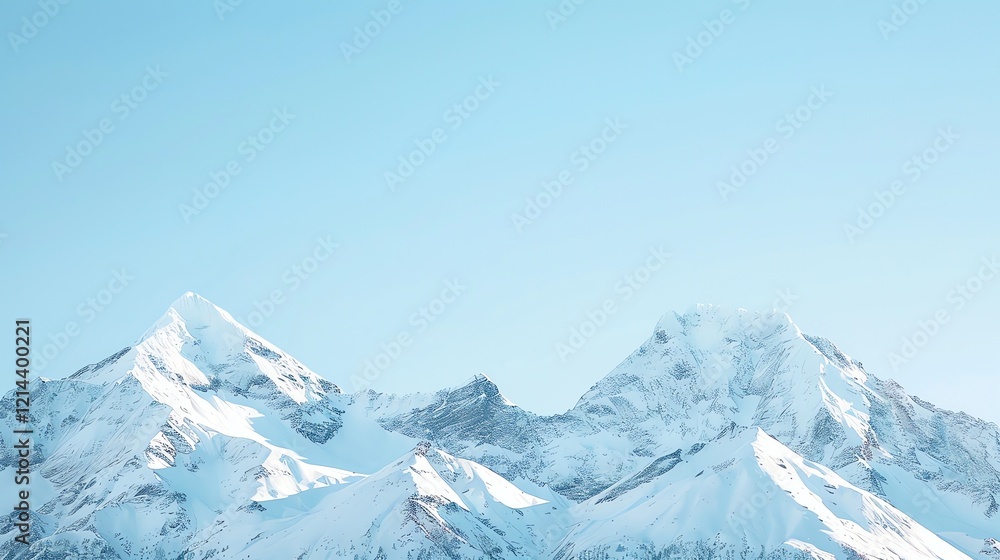 Snow-covered mountain peaks against a bright blue sky. Snow-covered mountain peaks against a bright blue sky.