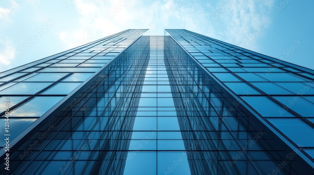Fototapeta premium Skyscrapers, city, business, architecture, blue glass, low angle, success, corporate