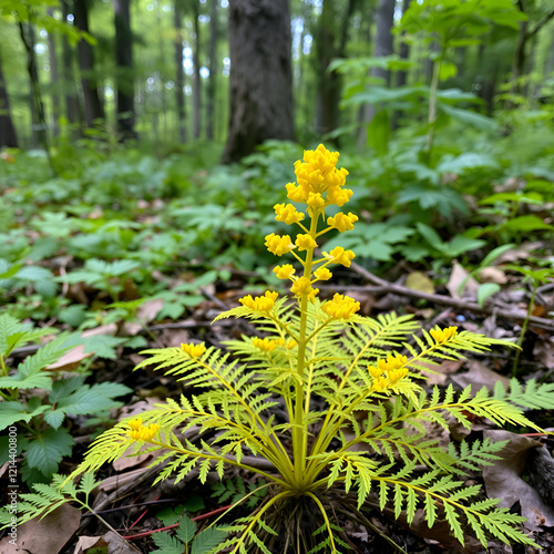 Fresh goldenseal plant in a forest setting photo