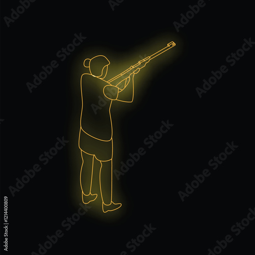 Golden neon illustration of a professional biathlete aiming her rifle during a winter sports competition