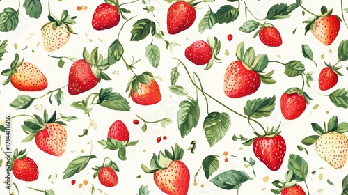 Vibrant Hand-Drawn Strawberry Pattern on Light Background