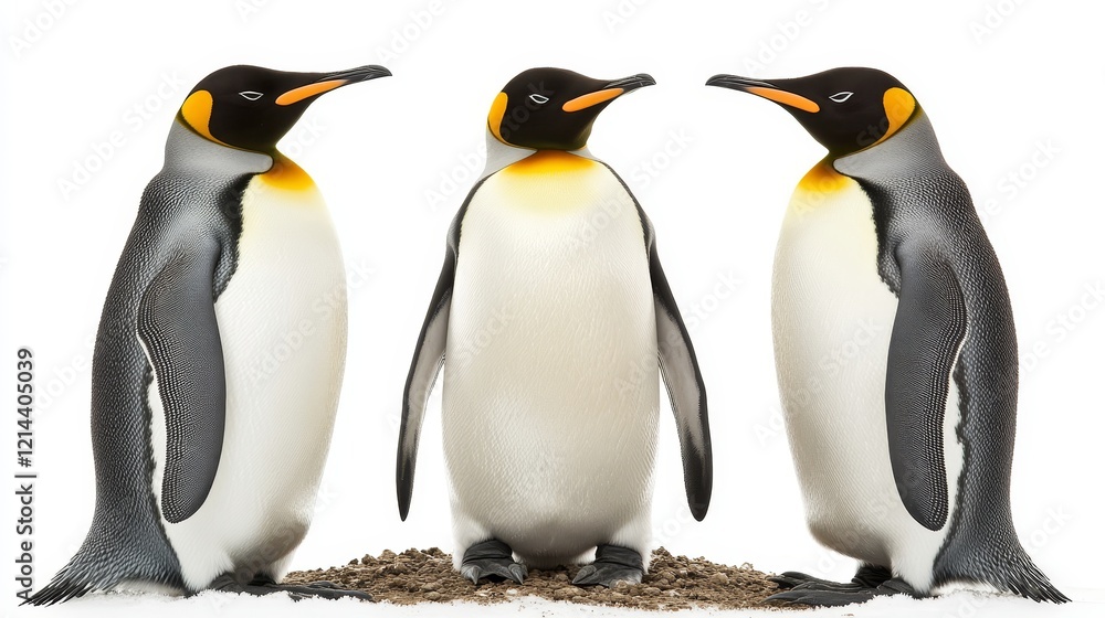 Fototapeta premium Adorable Penguins Isolated on White Background, Showcasing Their Unique Black-and-White Feathers and Playful Postures, Perfect for Wildlife and Arctic-Themed Concepts.