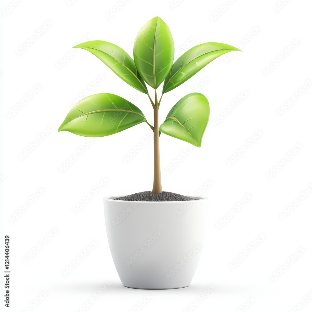 Fresh Green Plant Growth in Modern White Pot on Simple Background Fresh Green Plant Growth in Modern White Pot on Simple Background
