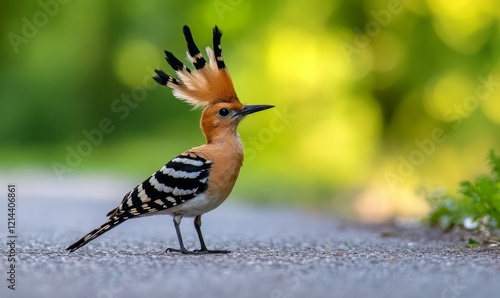 Common hoopoe bird unexpectedly encountered on the roadside photo