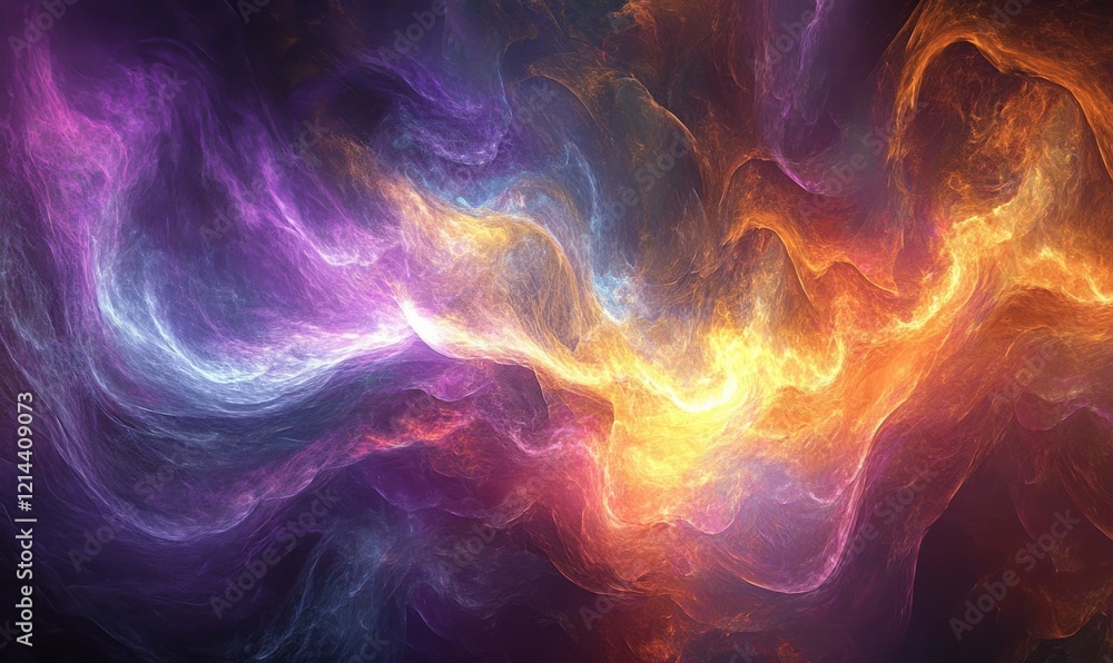 Fototapeta premium Colorful, swirling, and abstract image with a purple hue. The image is a representation of a rainbow, with the colors blending and flowing together in a dynamic and fluid way. Scene is one of energ